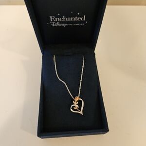 Enchanted Disney Fine Jewelry Diamond Heart with Rose Necklace (Belle)